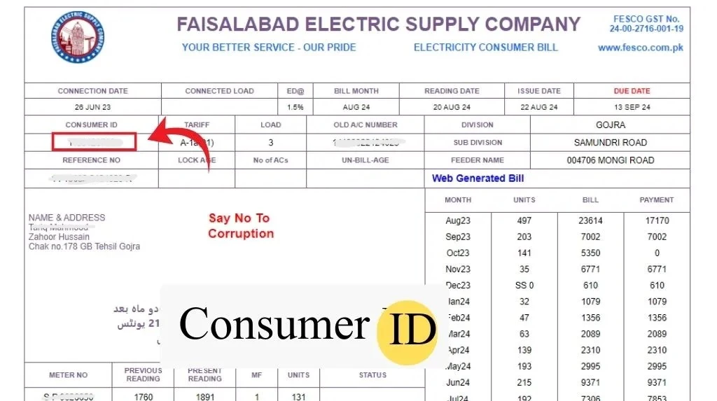 Check fesco bill online by using customer id